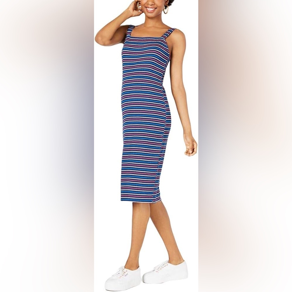 Ultra Flirt Navy and Pink Striped Midi Dress